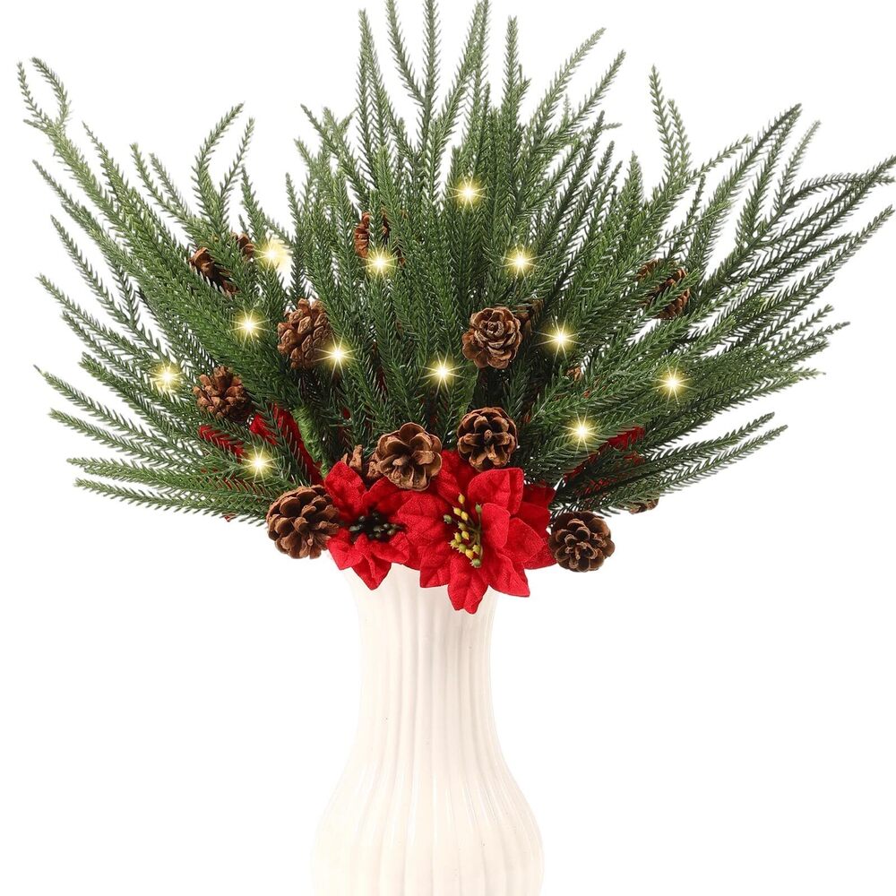 9042 12 Pack Christmas Artificial Picks with Light String 16.9 Inch Berry